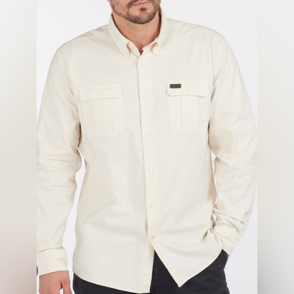 Barbour Waddington Coolmax Button Down Shirt Neutral Ivory Sz XL - Picture 1 of 11